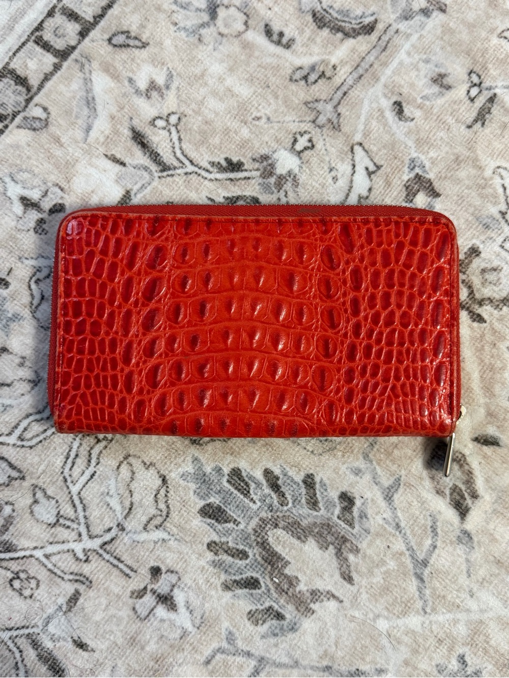 FURLA leather red/orange croc-Embossed Zip-around Wallet